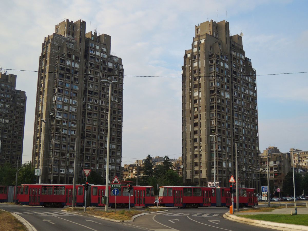 Old red tram in New Belgrade