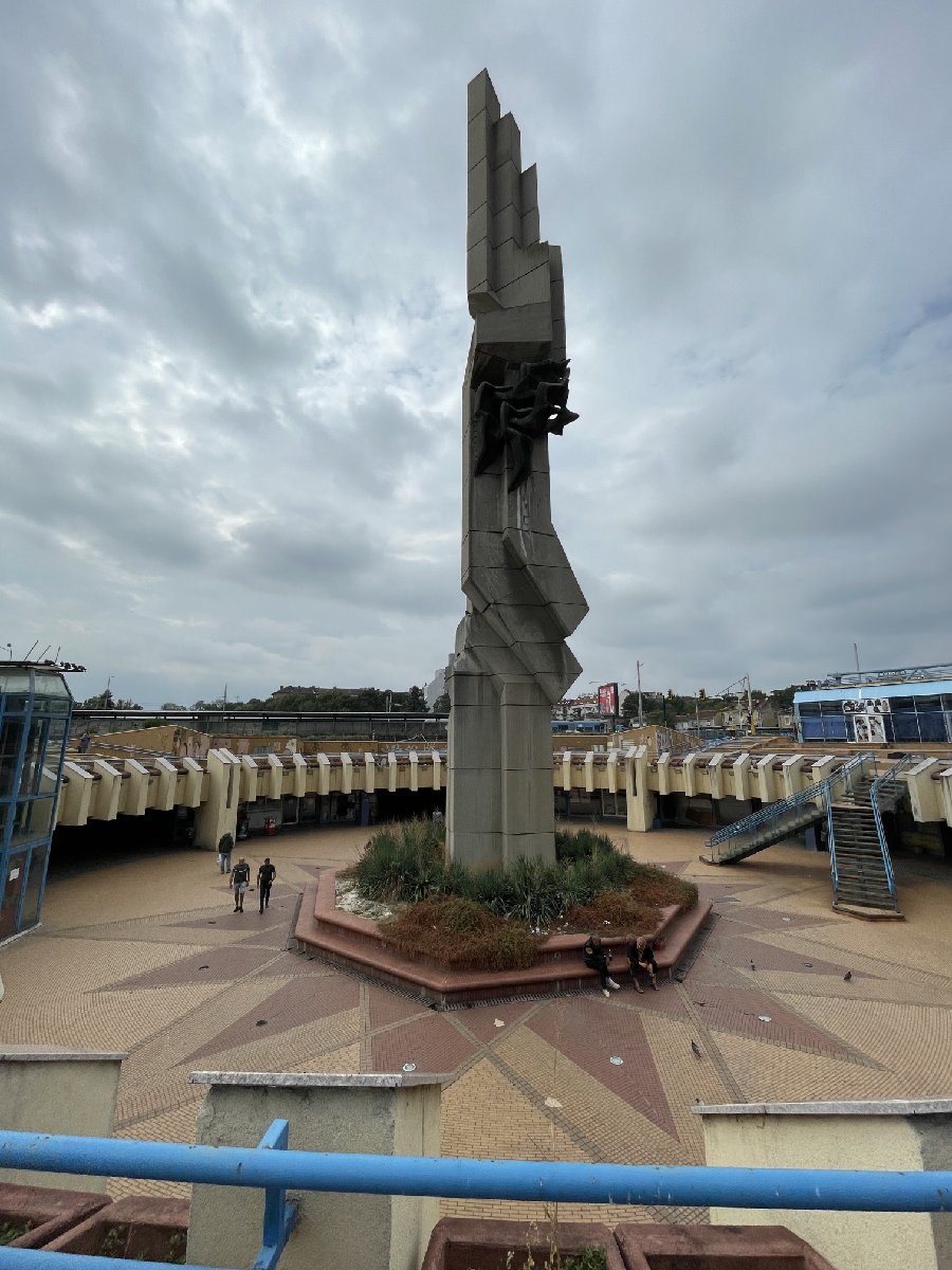 monument in front of the train station