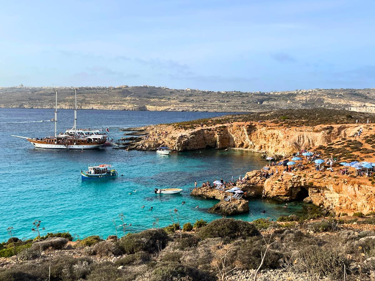 View from comino island on Gozo Island in the back