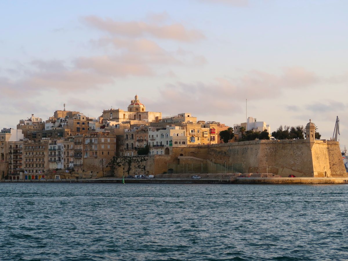 view of Gardjola Gardens on the top of the fortification wall from Valletta