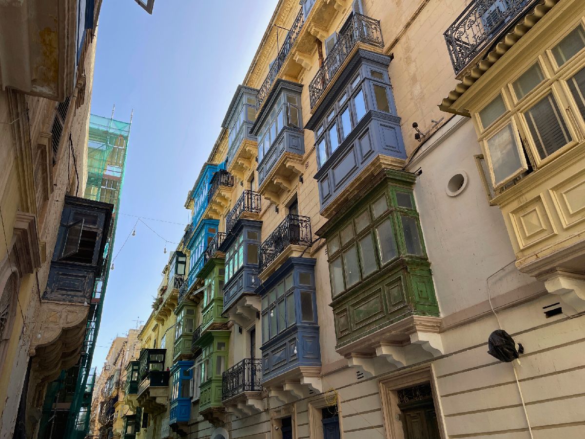 Archbishop Street in Valletta with beautiful colorful balconies