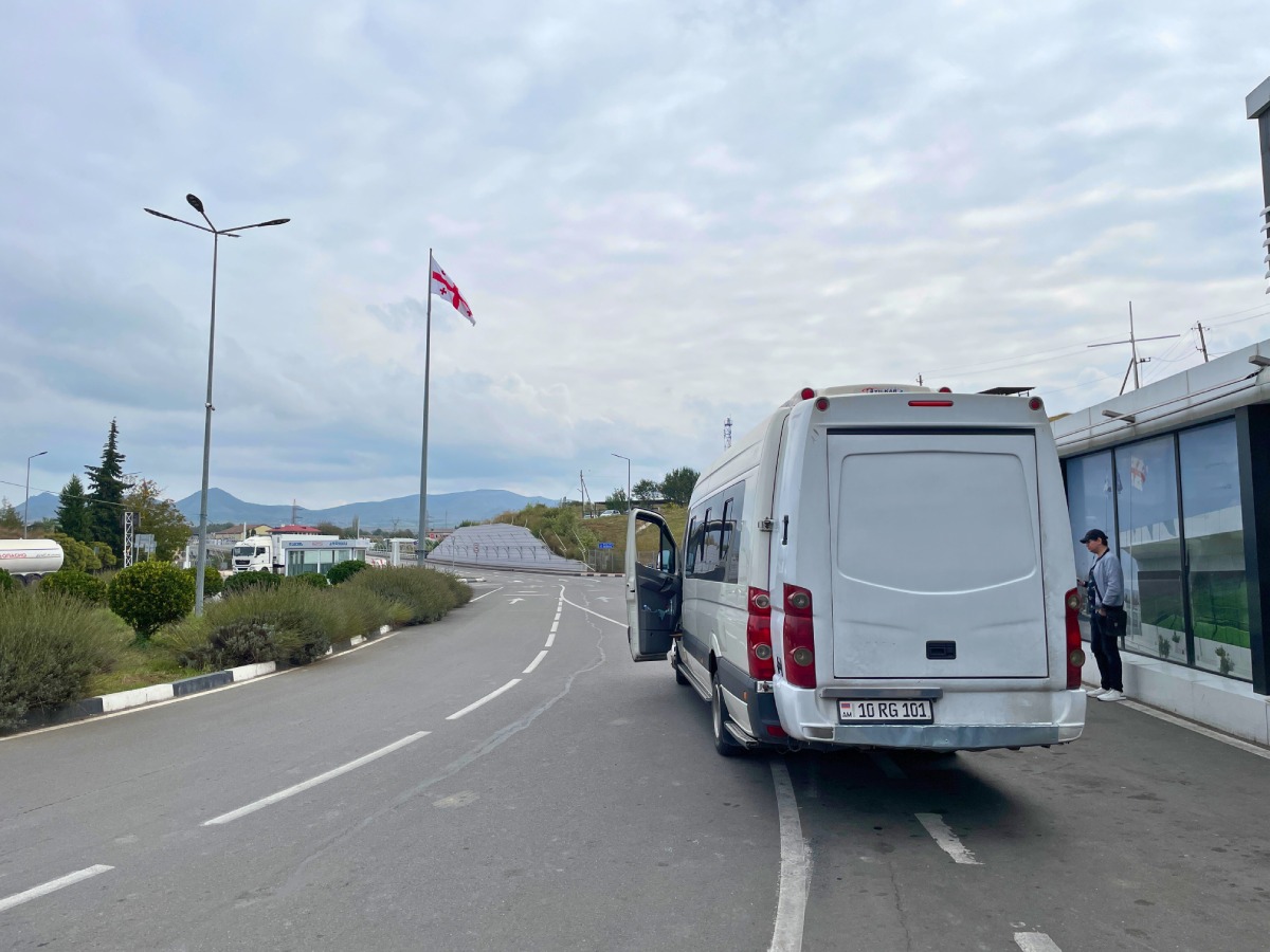 Bagratashen border Georgia and our van waiting for passengers