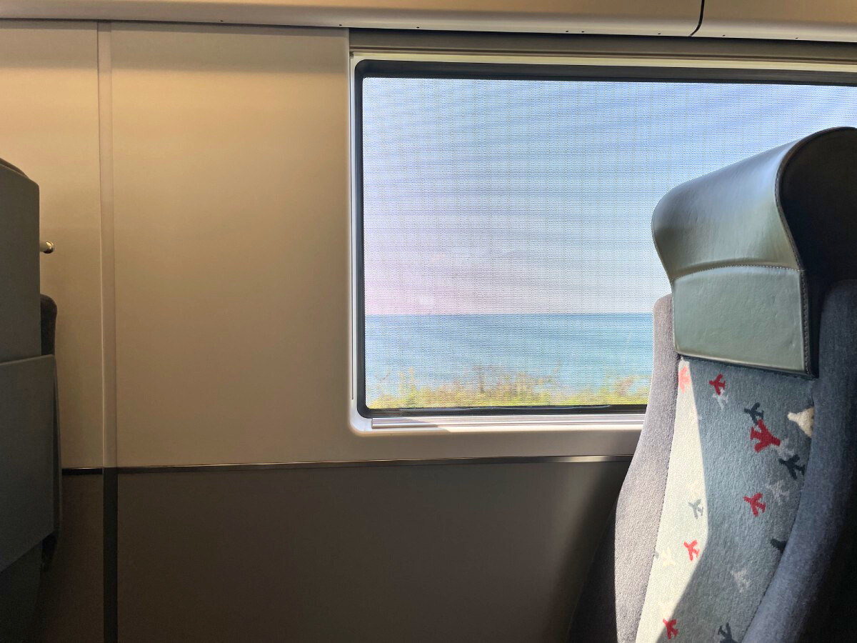 train windows covered with advertisement